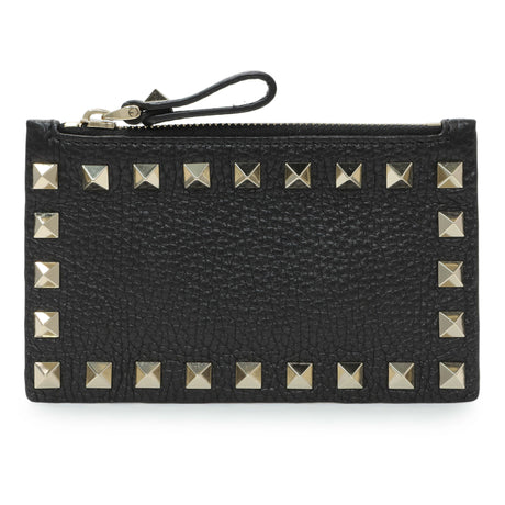 Valentino Black Calfskin Rockstud Zipped Card Holder Accessories Valentino