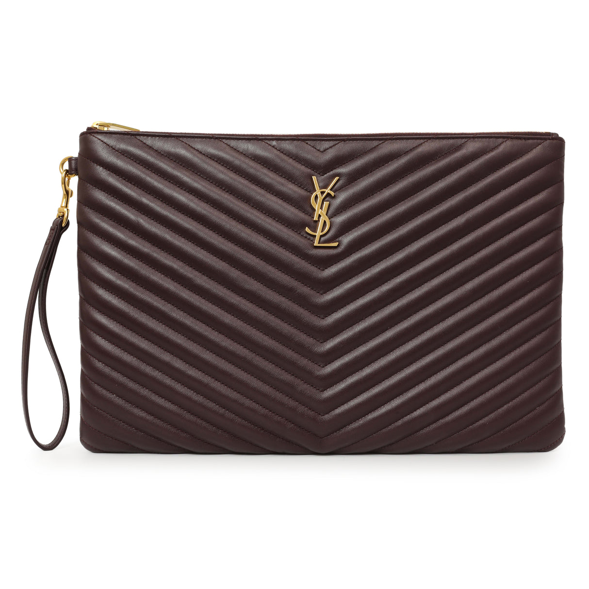 Saint Laurent Burgundy Calfskin Matelasse Chevron Monogram Document Holder