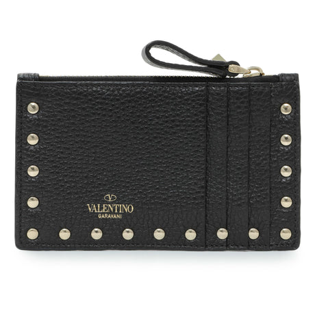 Valentino Black Calfskin Rockstud Zipped Card Holder Accessories Valentino