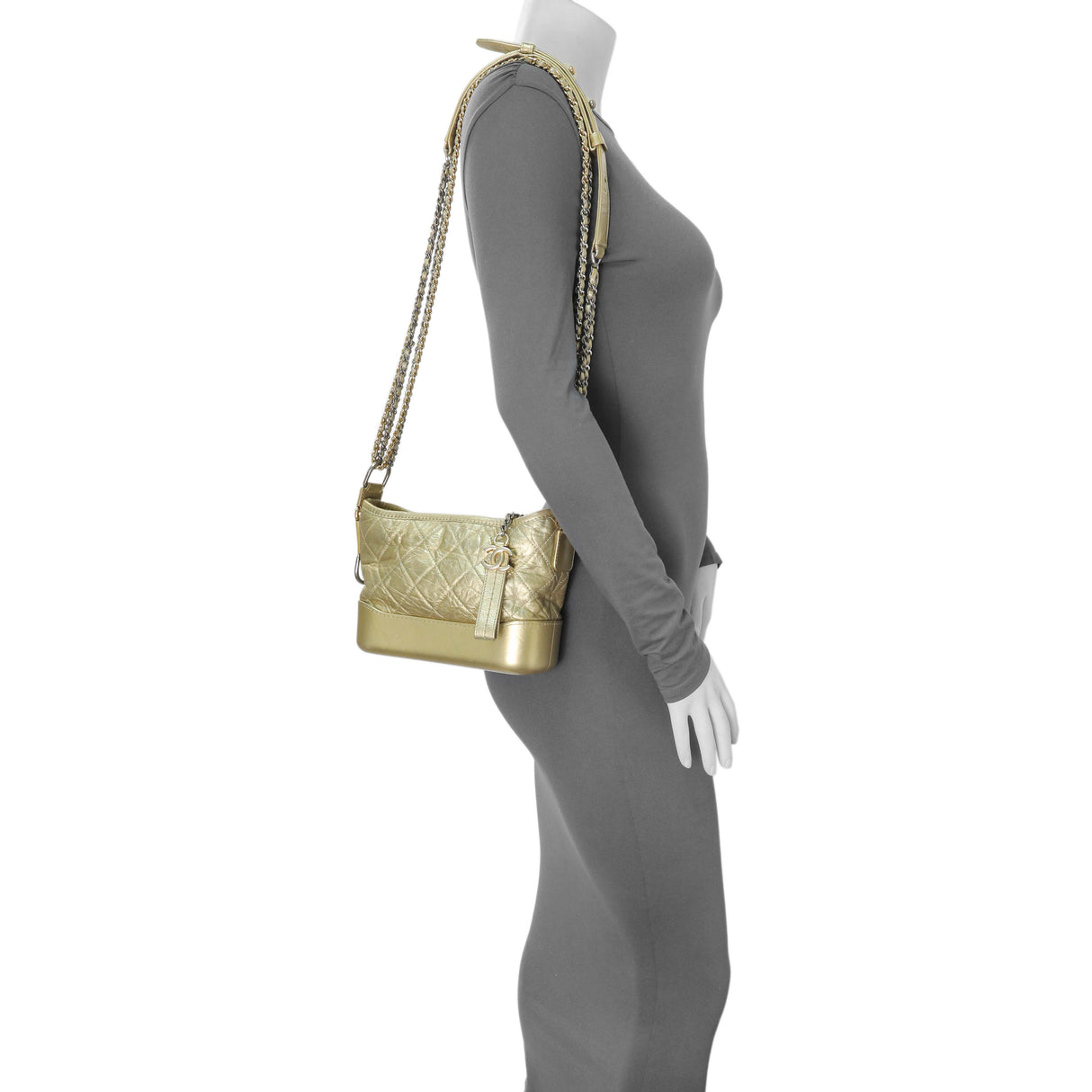 Chanel Metallic Gold Aged Calfskin Small Gabrielle Hobo Handbags Chanel