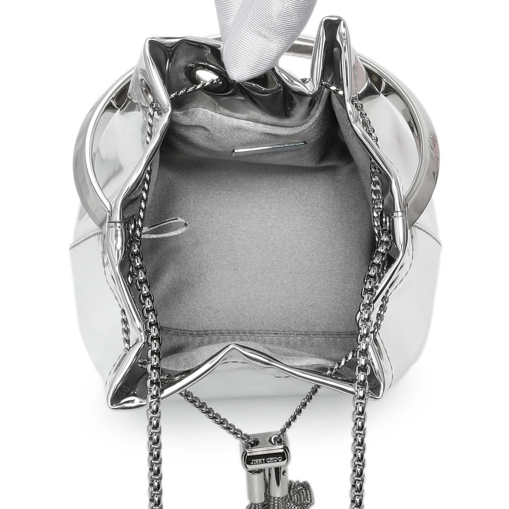 Jimmy Choo Silver Bon Bon Mirror Fabric Mini Bag with Metal Handle