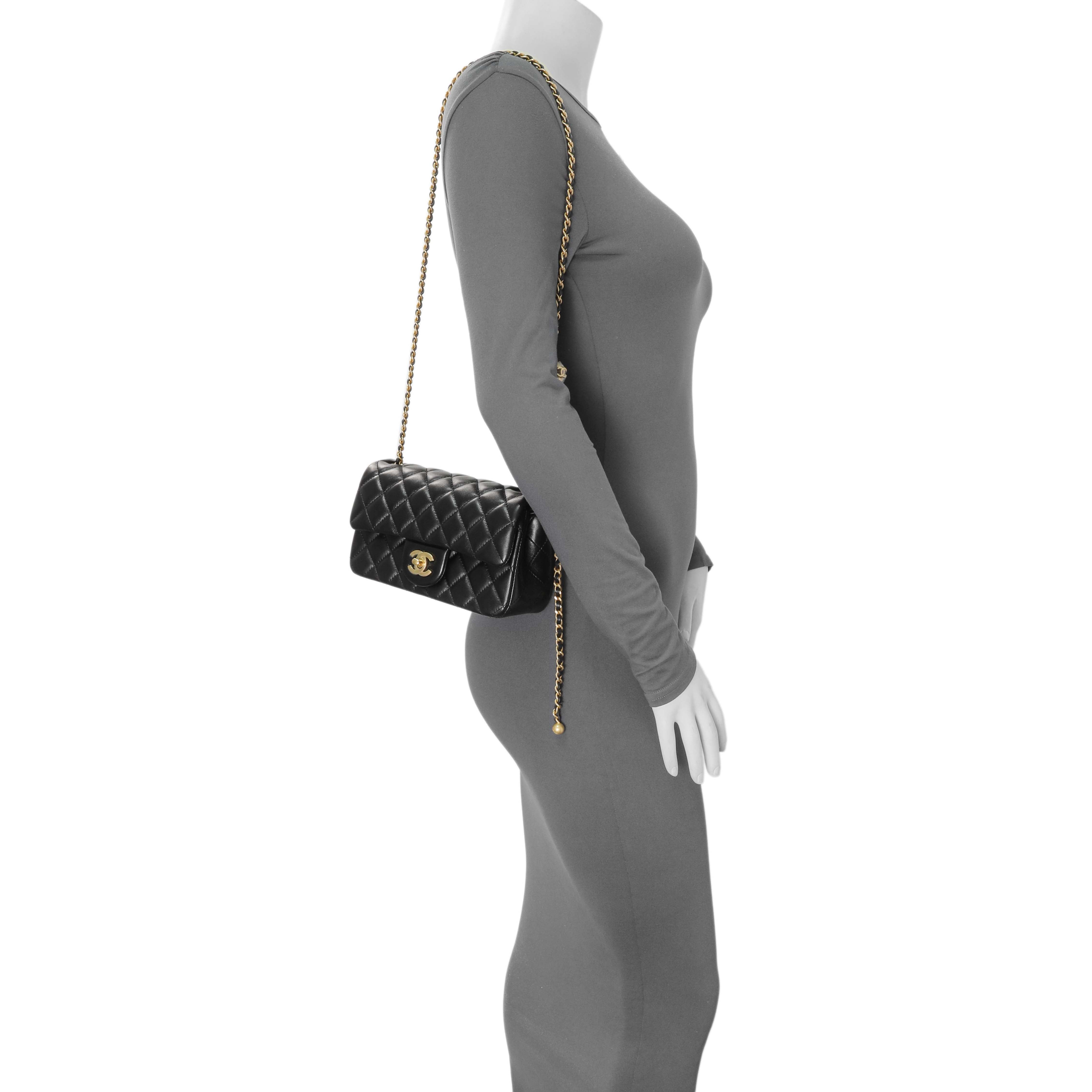 Chanel Black Lambskin Quilted Mini Rectangular Pearl Crush Flap