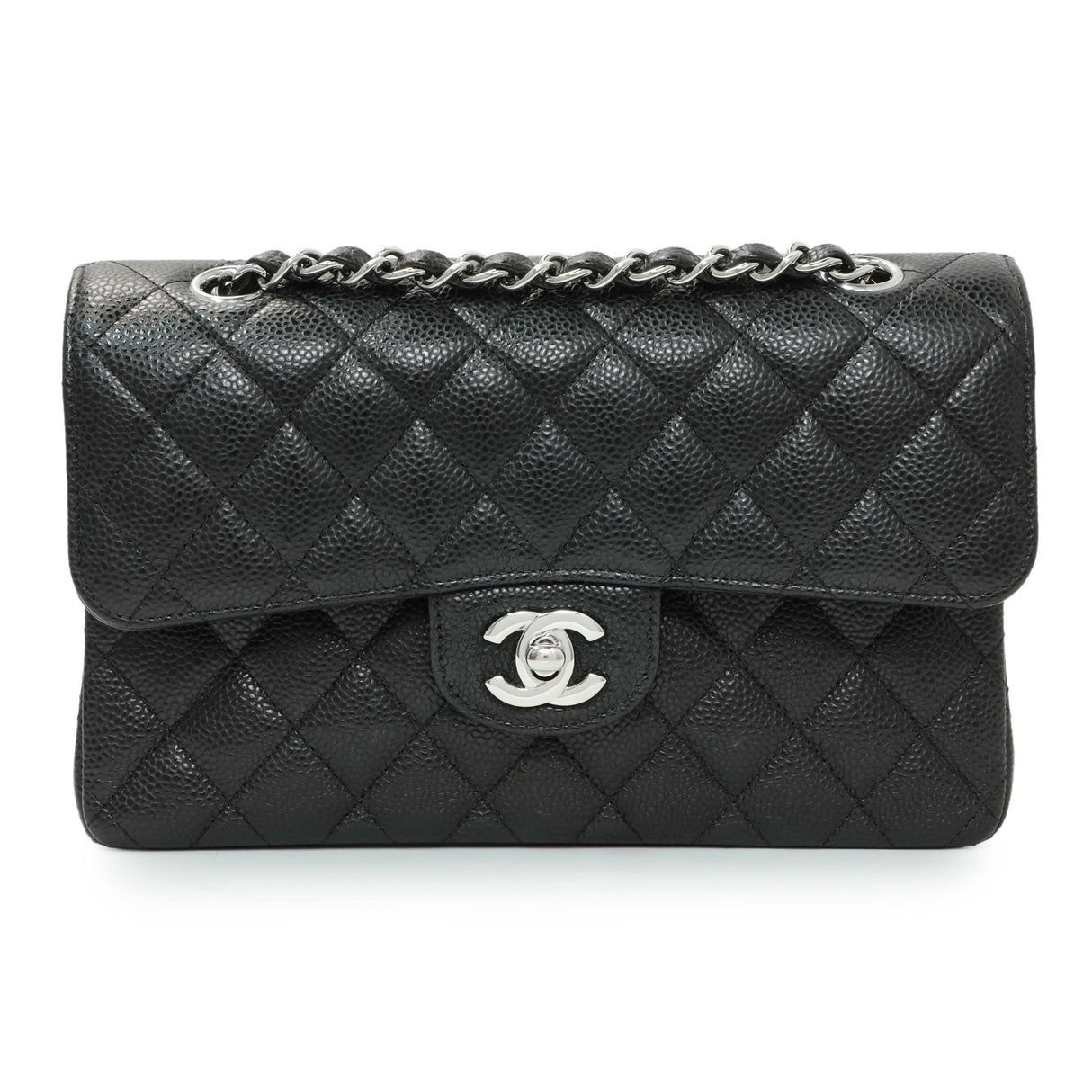 Chanel Black Quilted Caviar Small Classic Double Flap Handbags Chanel