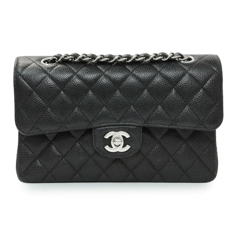 Chanel Black Quilted Caviar Small Classic Double Flap Handbags Chanel