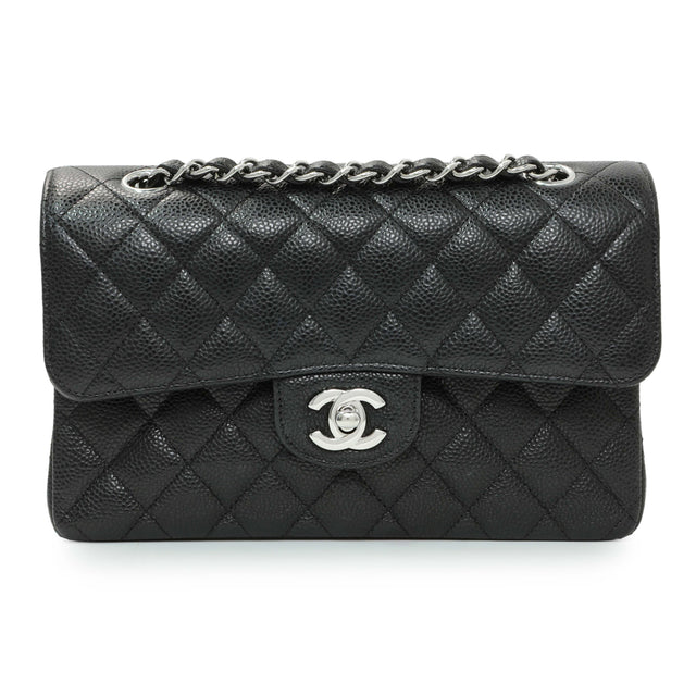 Chanel Black Quilted Caviar Small Classic Double Flap Handbags Chanel