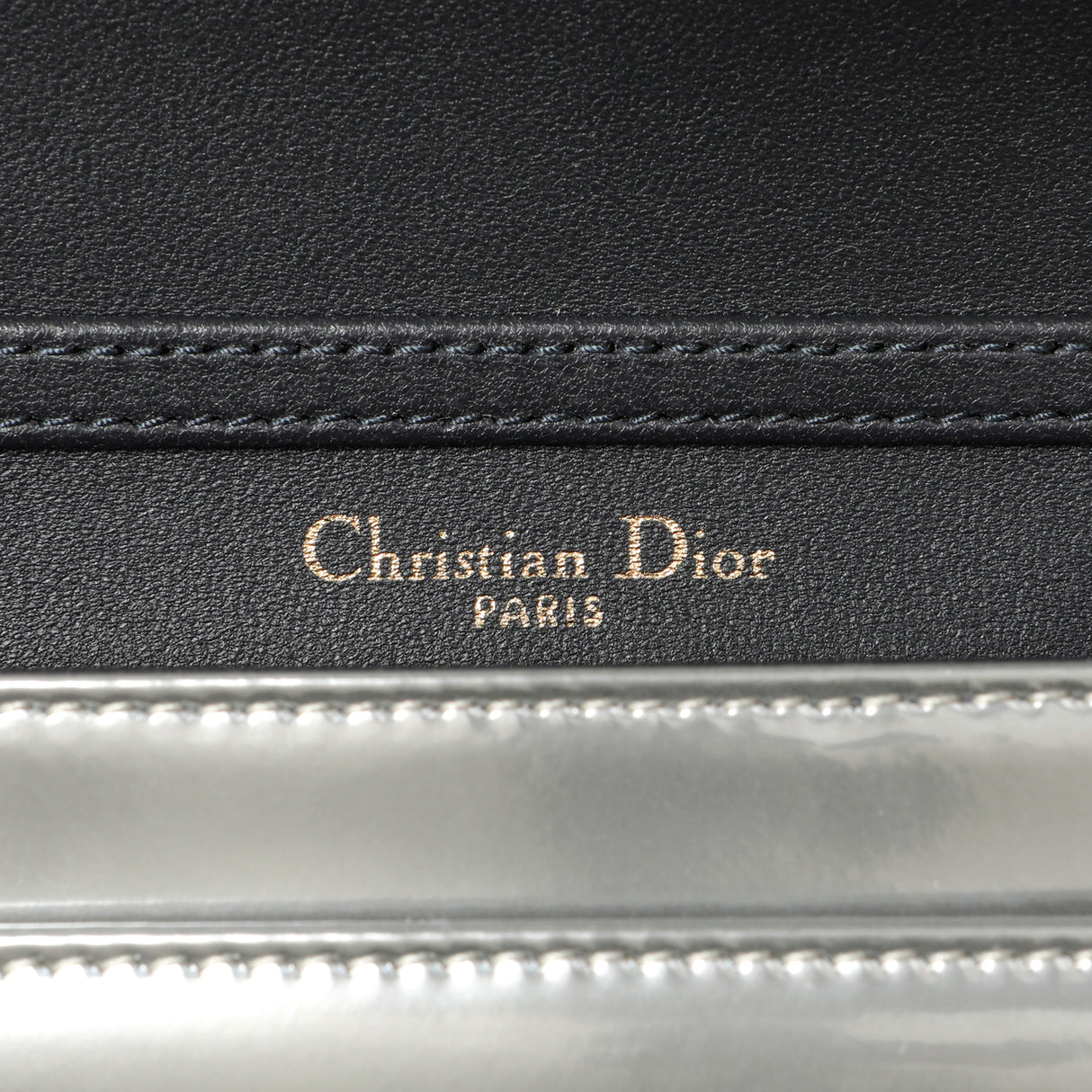 Christian Dior Silver Patent Micro-Cannage Diorama Wallet on Chain