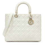 Christian Dior White Lambskin Cannage Large Lady Dior Handbags Christian Dior