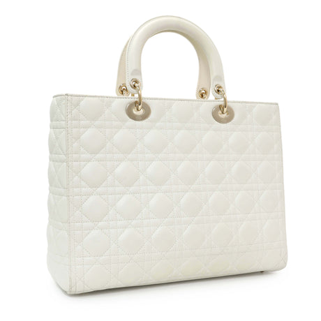 Christian Dior White Lambskin Cannage Large Lady Dior Handbags Christian Dior