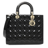 Christian Dior Black Patent Cannage Large Lady Dior Handbags Christian Dior