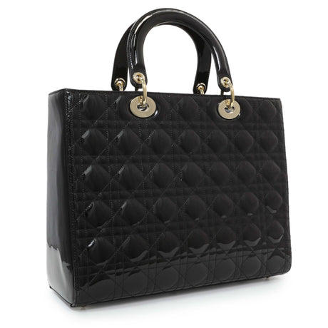 Christian Dior Black Patent Cannage Large Lady Dior Handbags Christian Dior