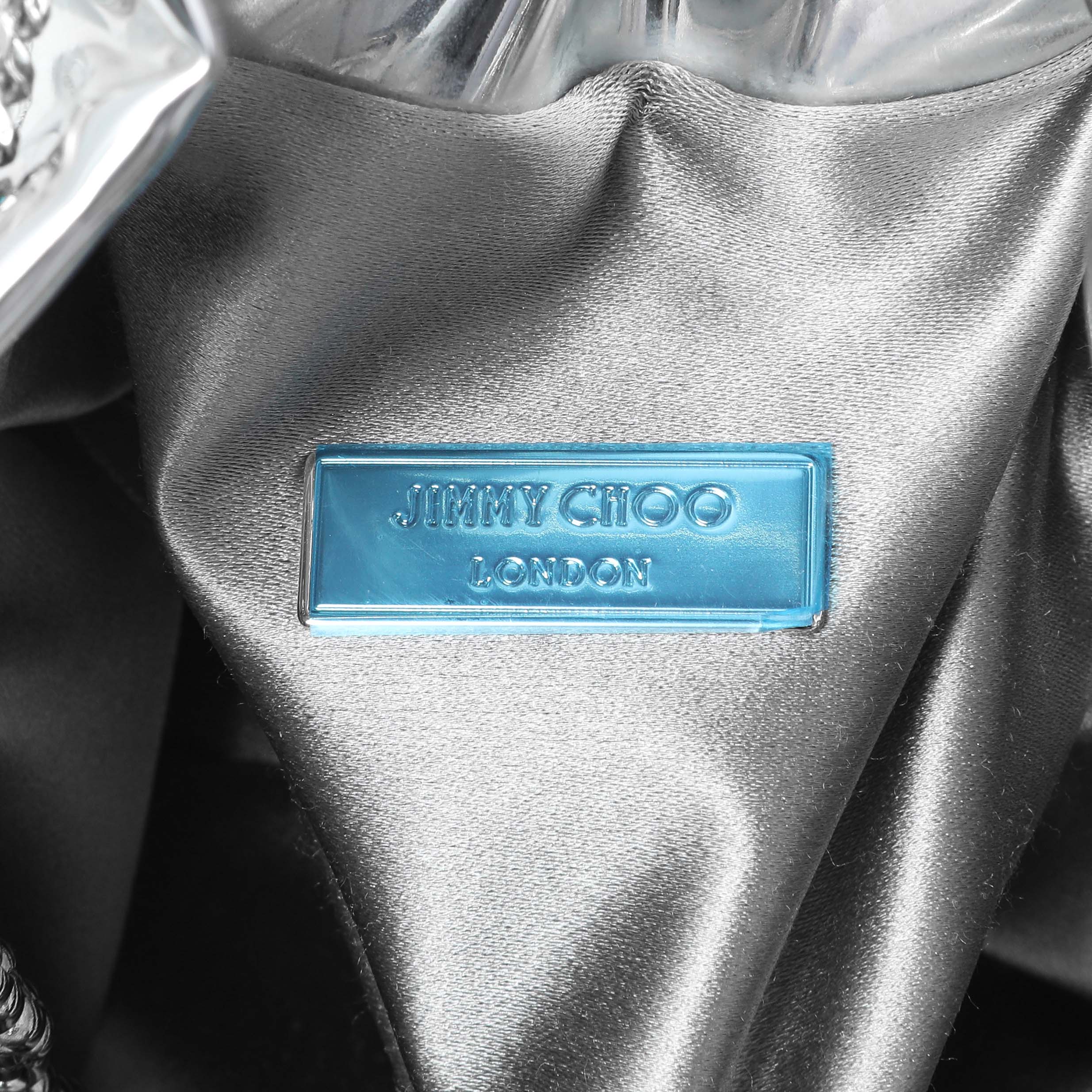Jimmy Choo Silver Bon Bon Mirror Fabric Mini Bag with Metal Handle