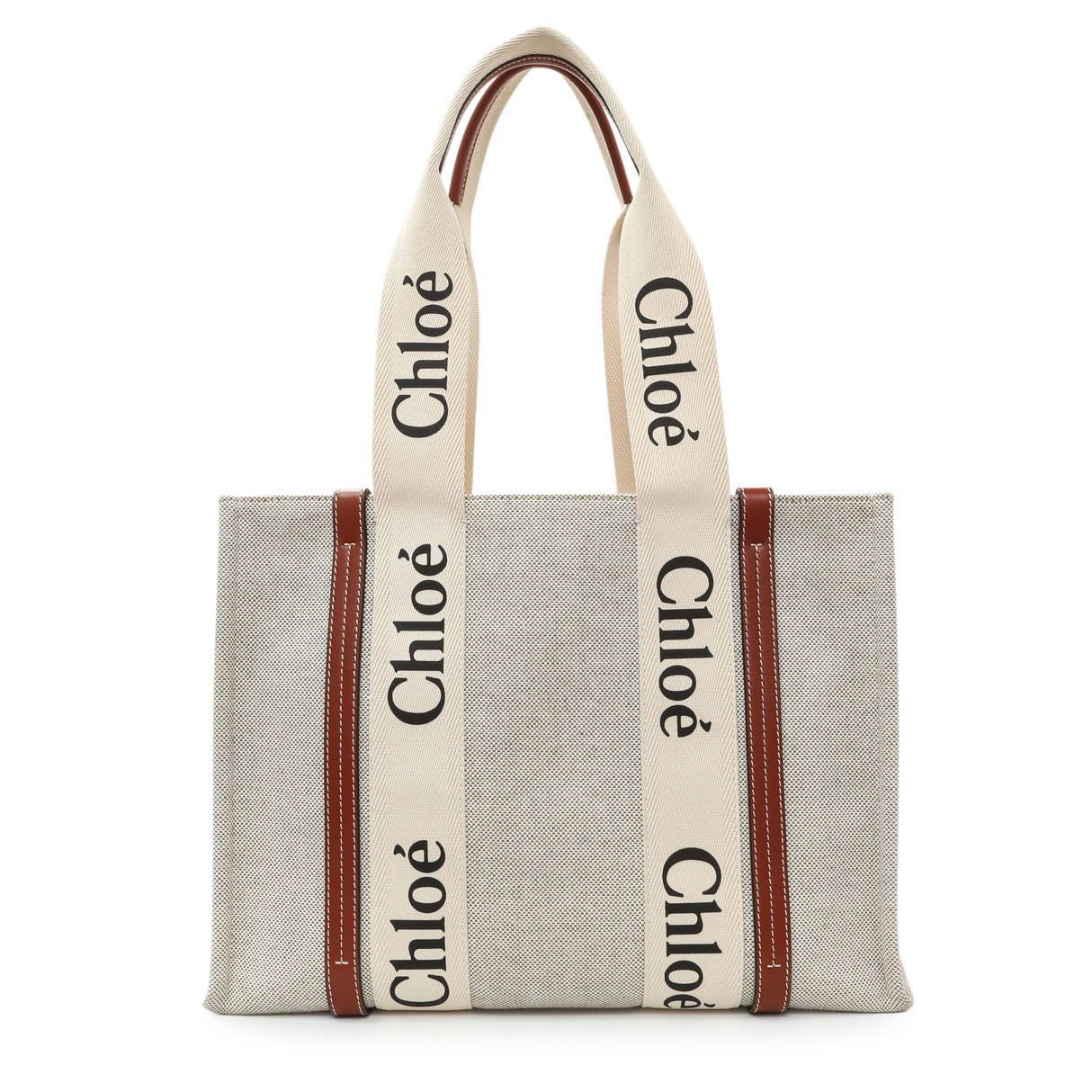 Chloe Linen Calfskin Medium Woody Ribbon Tote Handbags Chloe
