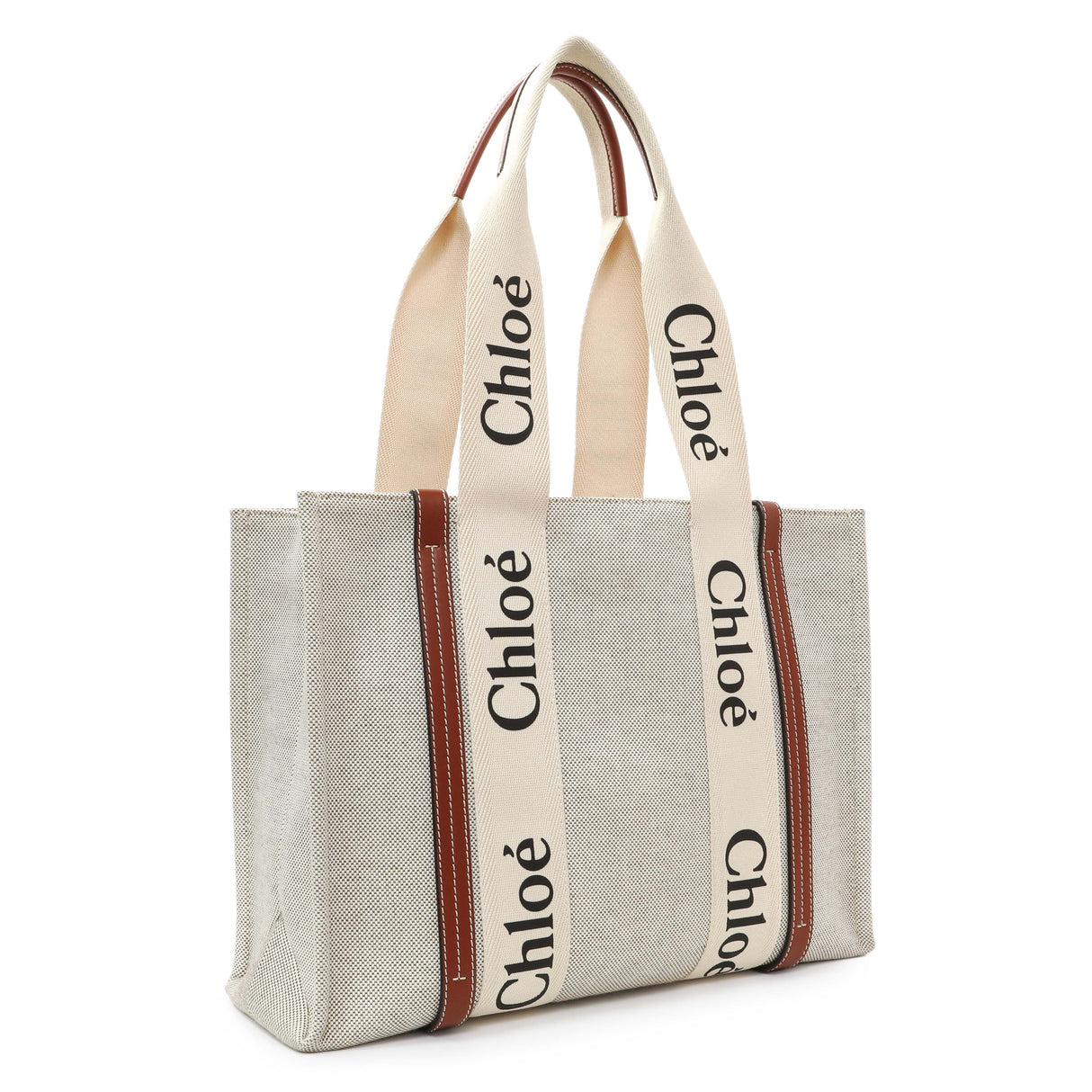 Chloe Linen Calfskin Medium Woody Ribbon Tote Handbags Chloe
