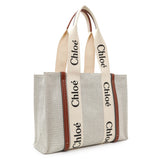 Chloe Linen Calfskin Medium Woody Ribbon Tote Handbags Chloe