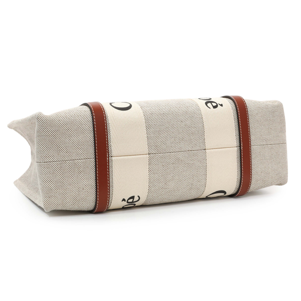 Chloe Linen Calfskin Medium Woody Ribbon Tote Handbags Chloe