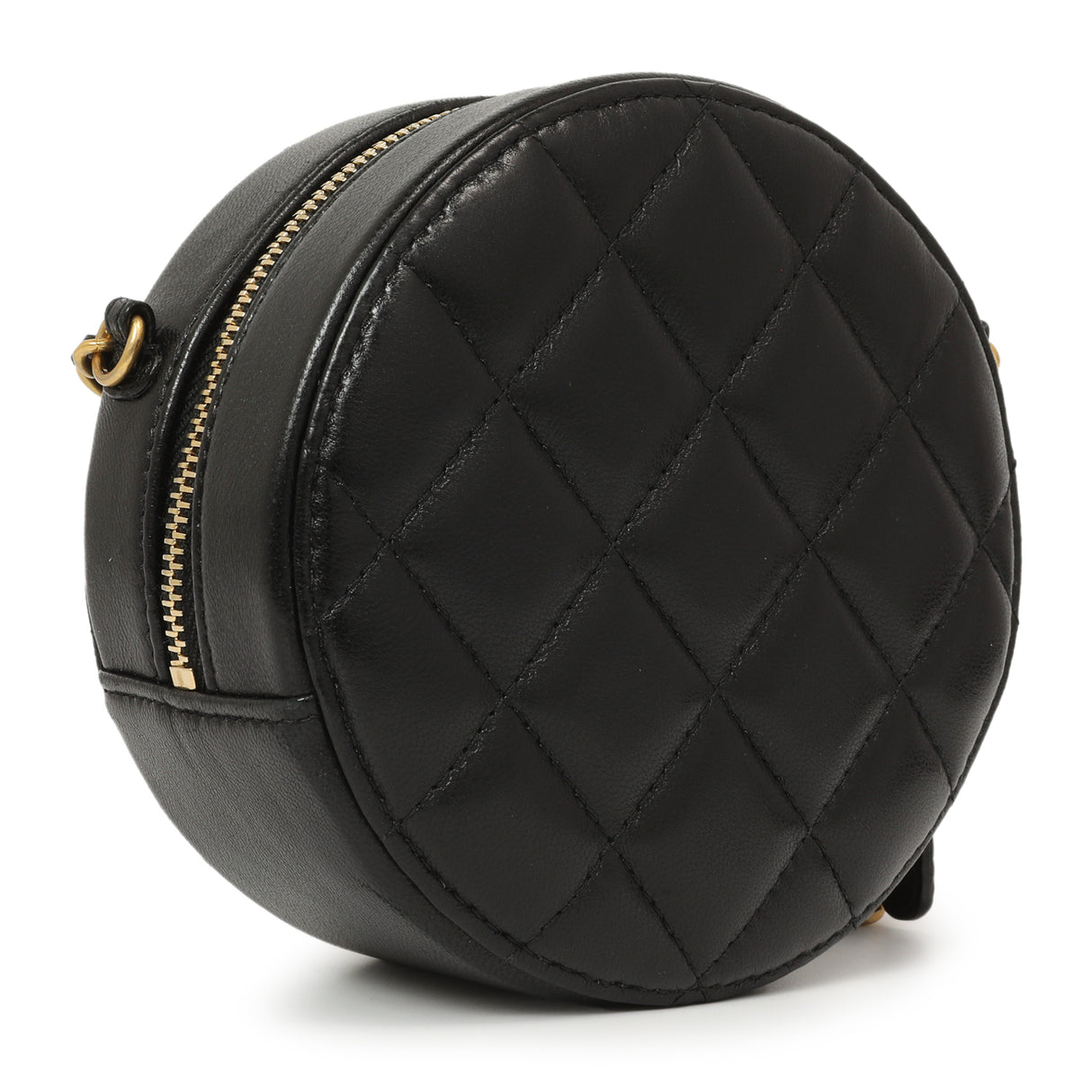 Chanel Black Quilted Lambskin Pearl Crush Round Clutch With Chain