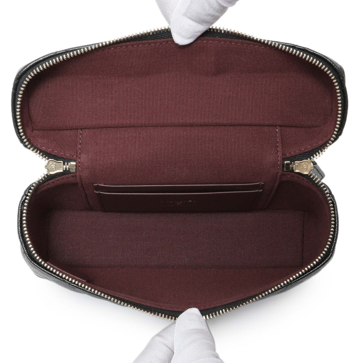 Chanel Black Quilted Caviar Top Handle Slim Vanity With Chain Handbags Chanel