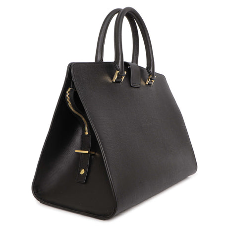 Saint Laurent Black Textured Calfskin Medium Cabas ChYc Bag