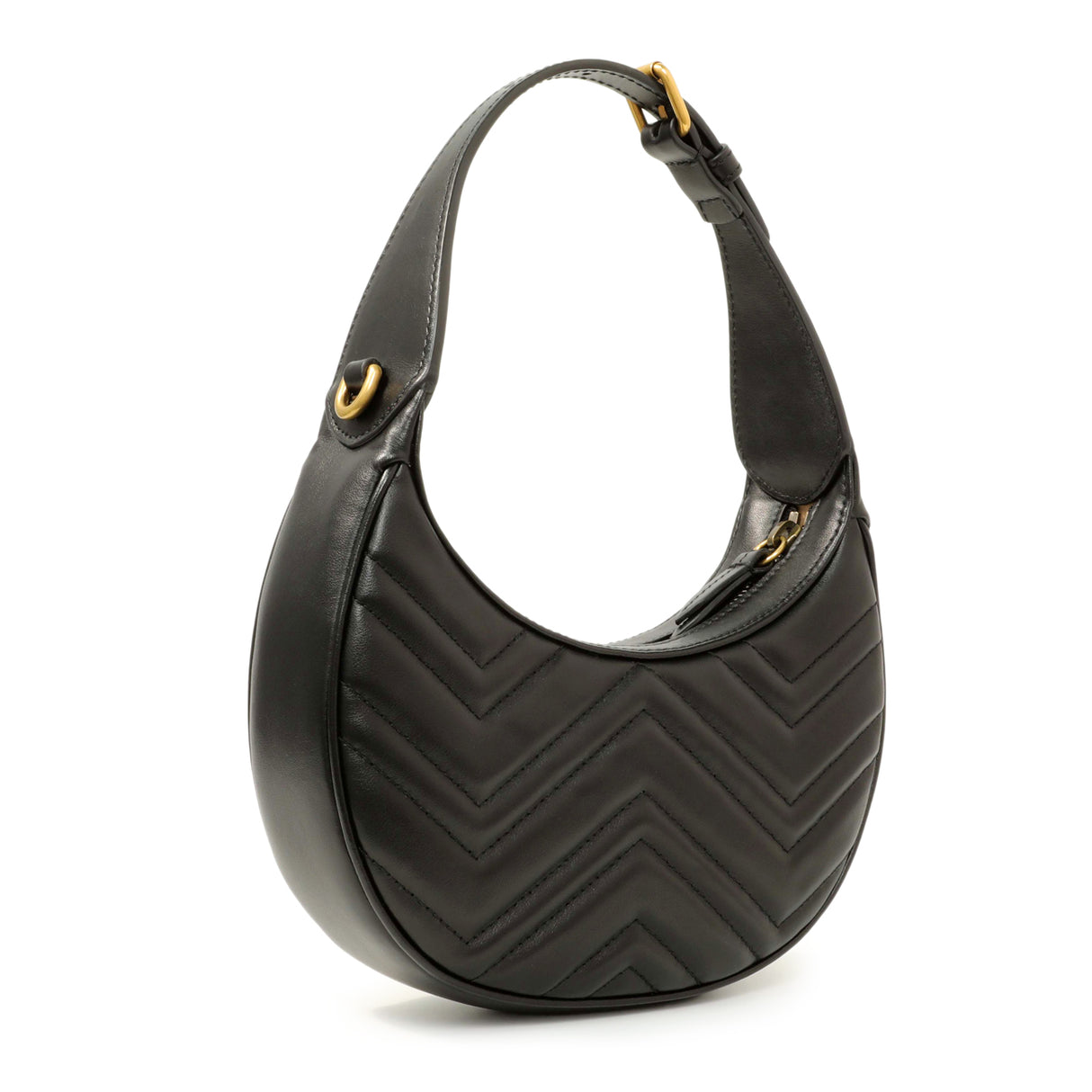 Gucci Black Calfskin Matelasse Chevron Mini GG Marmont Half Moon Hobo