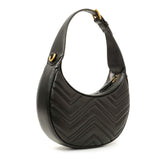 Gucci Black Calfskin Matelasse Chevron Mini GG Marmont Half Moon Hobo