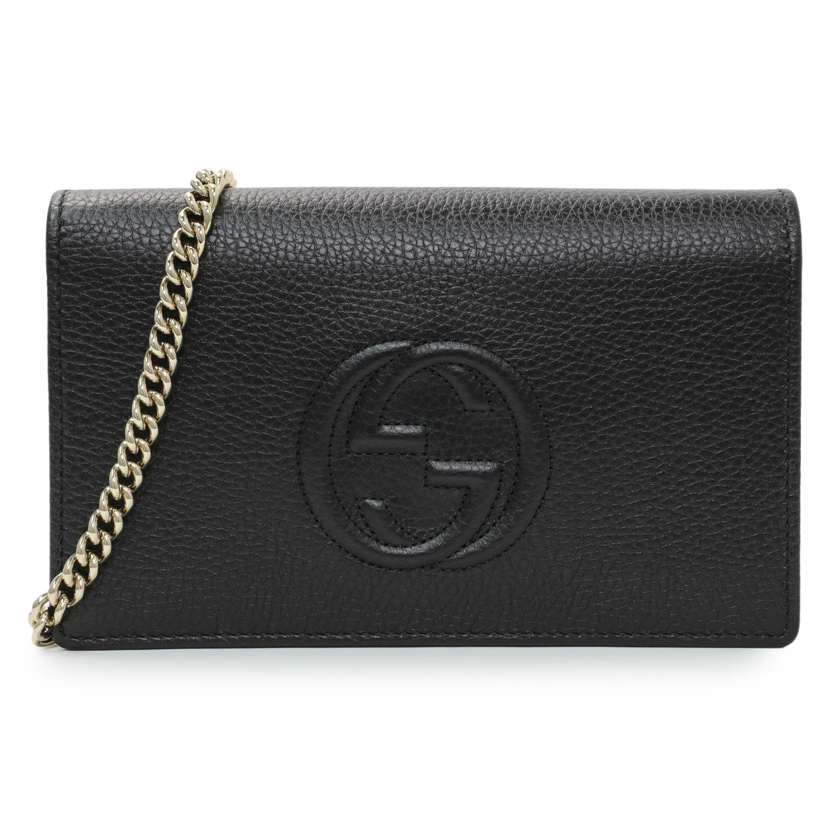 Gucci Black Pebbled Calfskin Soho Wallet on Chain Handbags Gucci