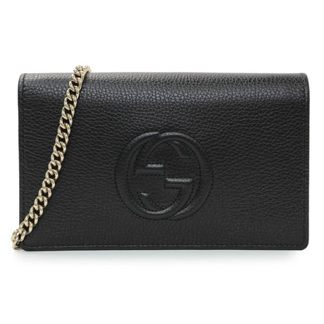 Gucci Black Pebbled Calfskin Soho Wallet on Chain Handbags Gucci