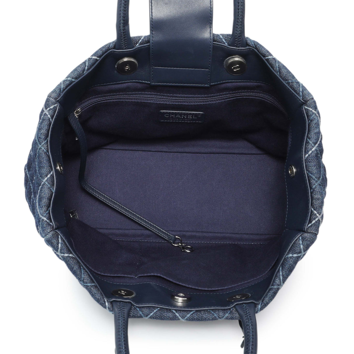 Chanel Blue Quilted Denim Coco Handle Shopping Tote Handbags Chanel