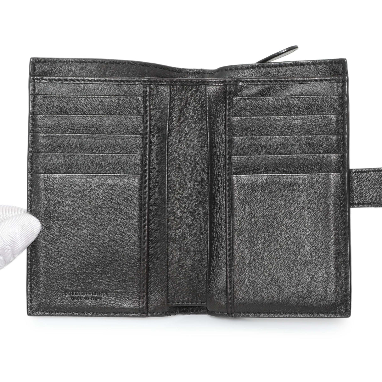 Bottega Veneta Black Intrecciato Bi-Fold Compact Wallet Accessories Bottega Veneta