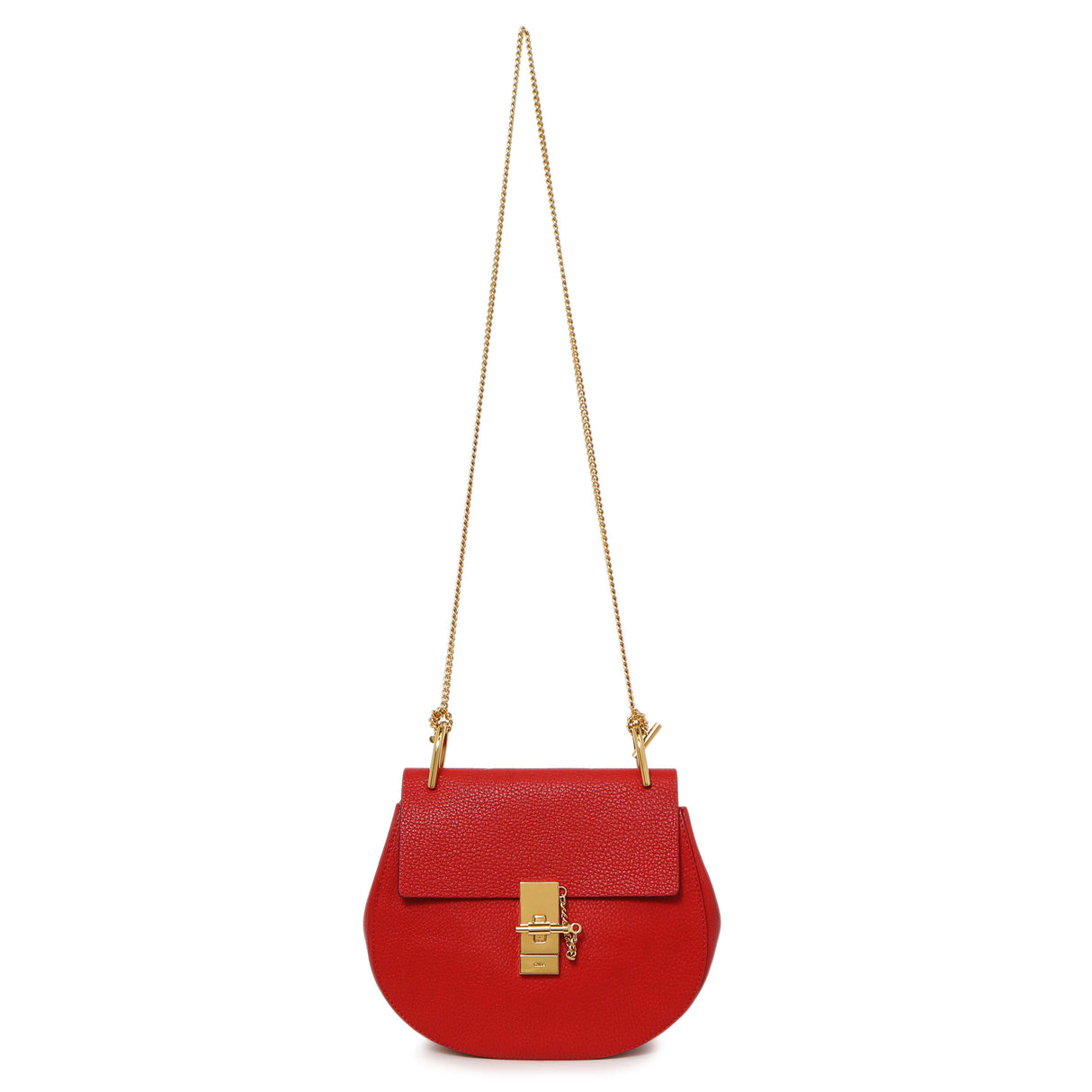 Chloe Red Grained Lambskin Drew Shoulder Bag