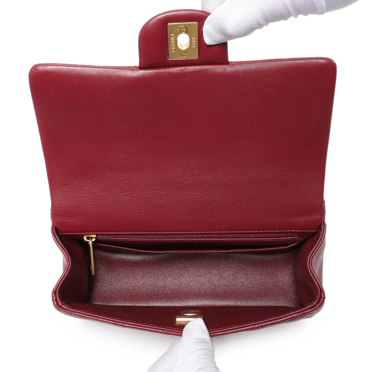 Chanel Burgundy Lambskin Quilted Mini Top Handle Rectangular Flap