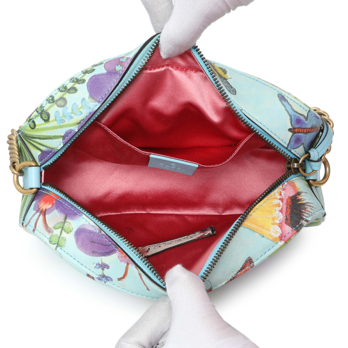 Gucci x Unskilled Worker Blue Calfskin Matelasse Flora Painted Small GG Marmont Chain Shoulder Bag Handbags Gucci