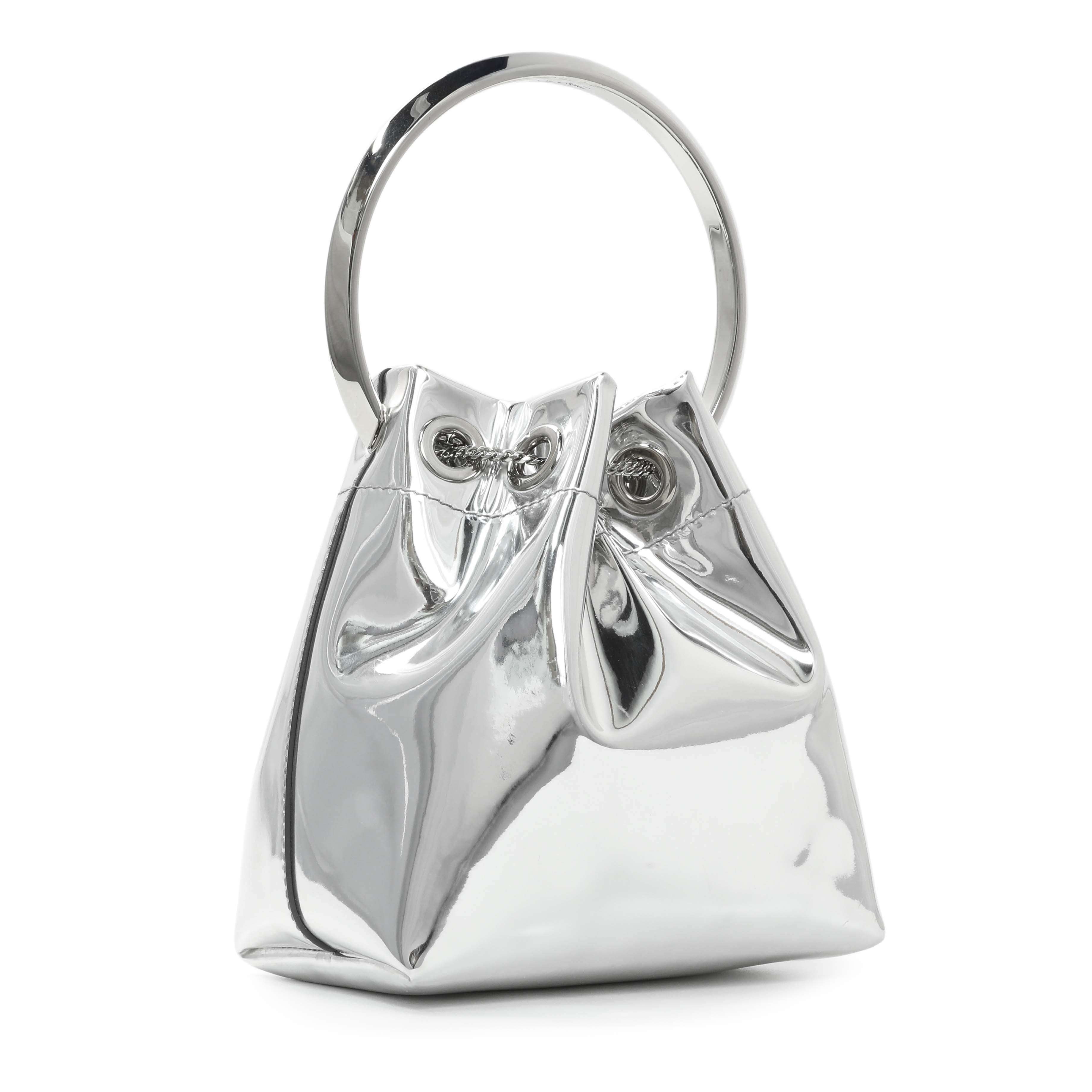 Jimmy Choo Silver Bon Bon Mirror Fabric Mini Bag with Metal Handle