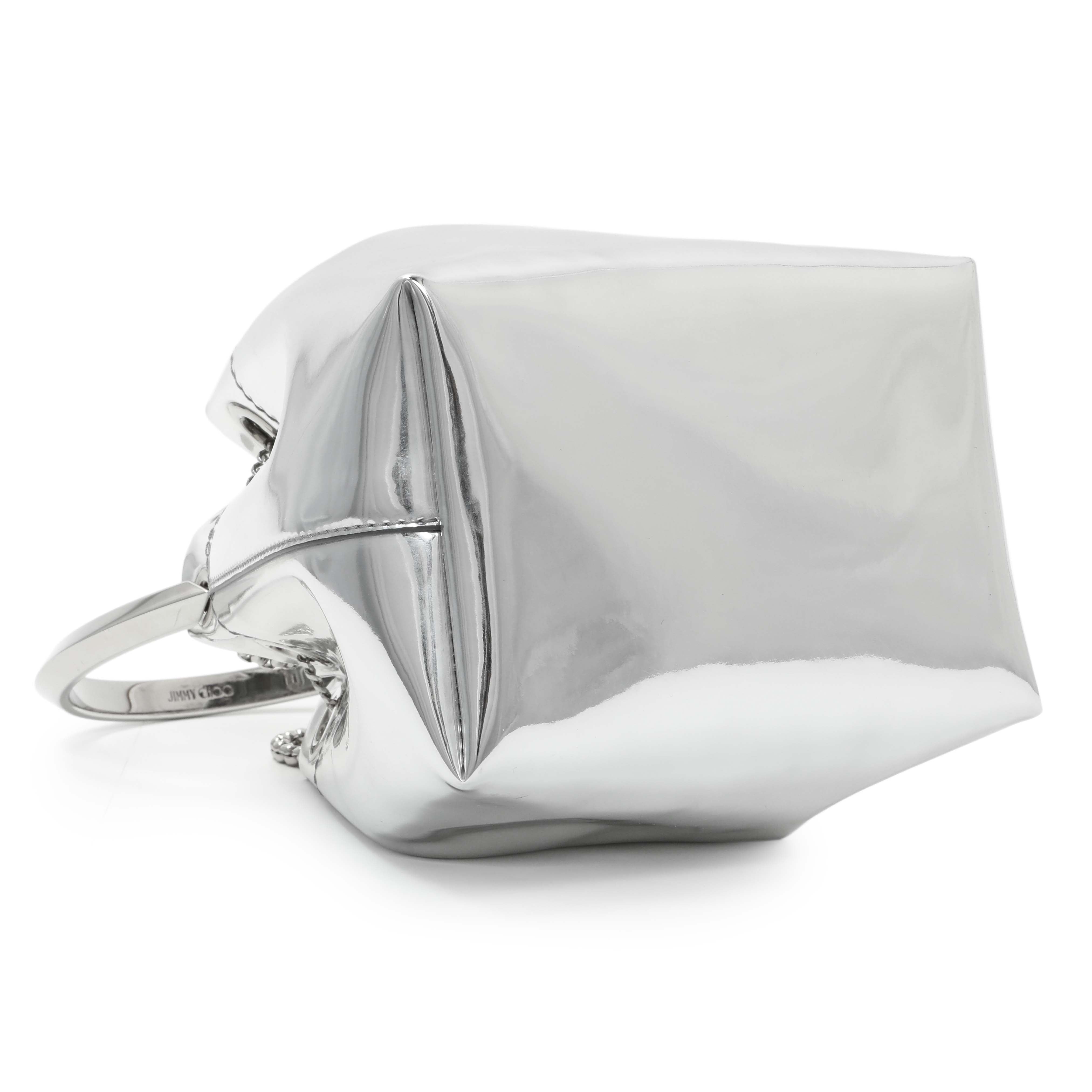 Jimmy Choo Silver Bon Bon Mirror Fabric Mini Bag with Metal Handle
