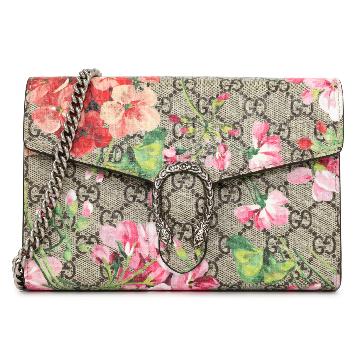 Gucci GG Supreme Monogram Blooms Mini Dionysus Chain Wallet