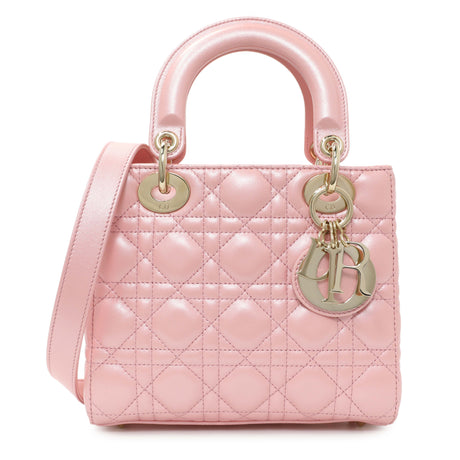 Christian Dior Pink Lambskin Cannage Small Lady Dior Handbags Christian Dior