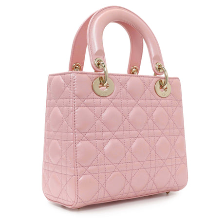 Christian Dior Pink Lambskin Cannage Small Lady Dior Handbags Christian Dior