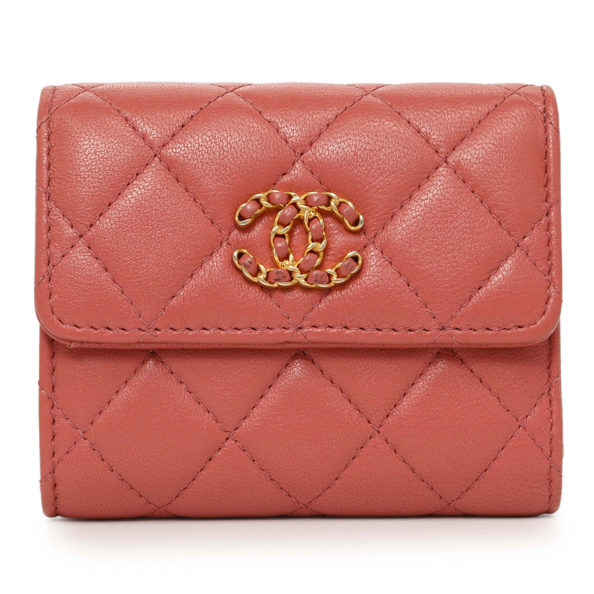 Chanel Pink Quilted Lambskin 19 Small Flap Wallet