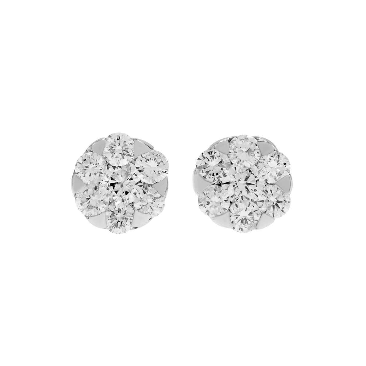 18K White Gold 1.60 Carat Diamond Cluster Earrings