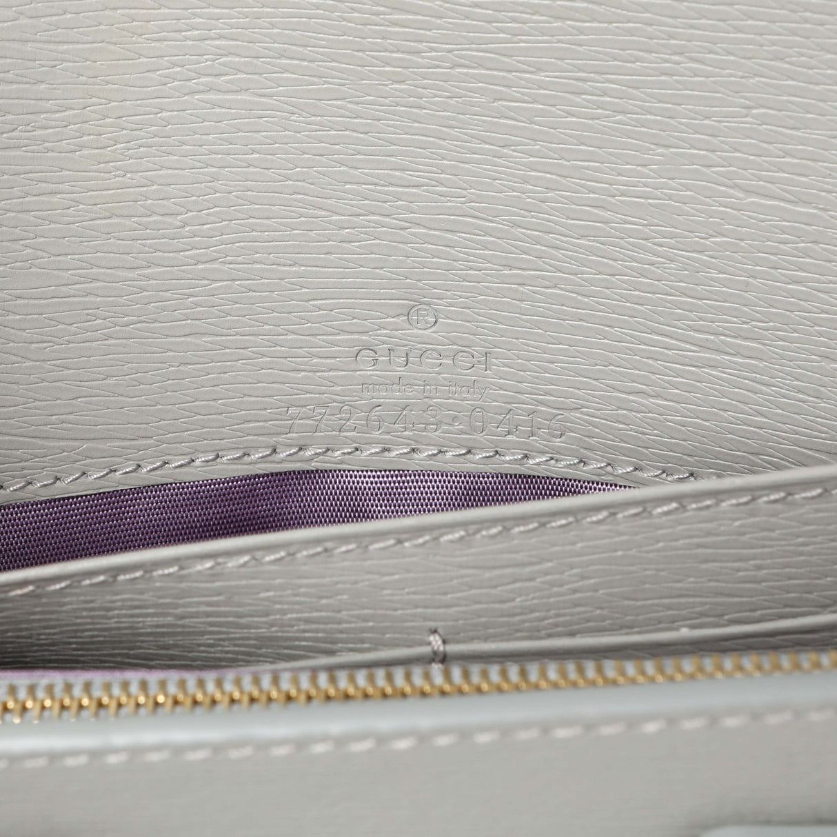 Gucci Grey Textured Calfskin Script Logo Chain Wallet Handbags Gucci