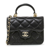 Chanel Black Lambskin Top Handle Flap Coin Purse With Chain Handbags Chanel