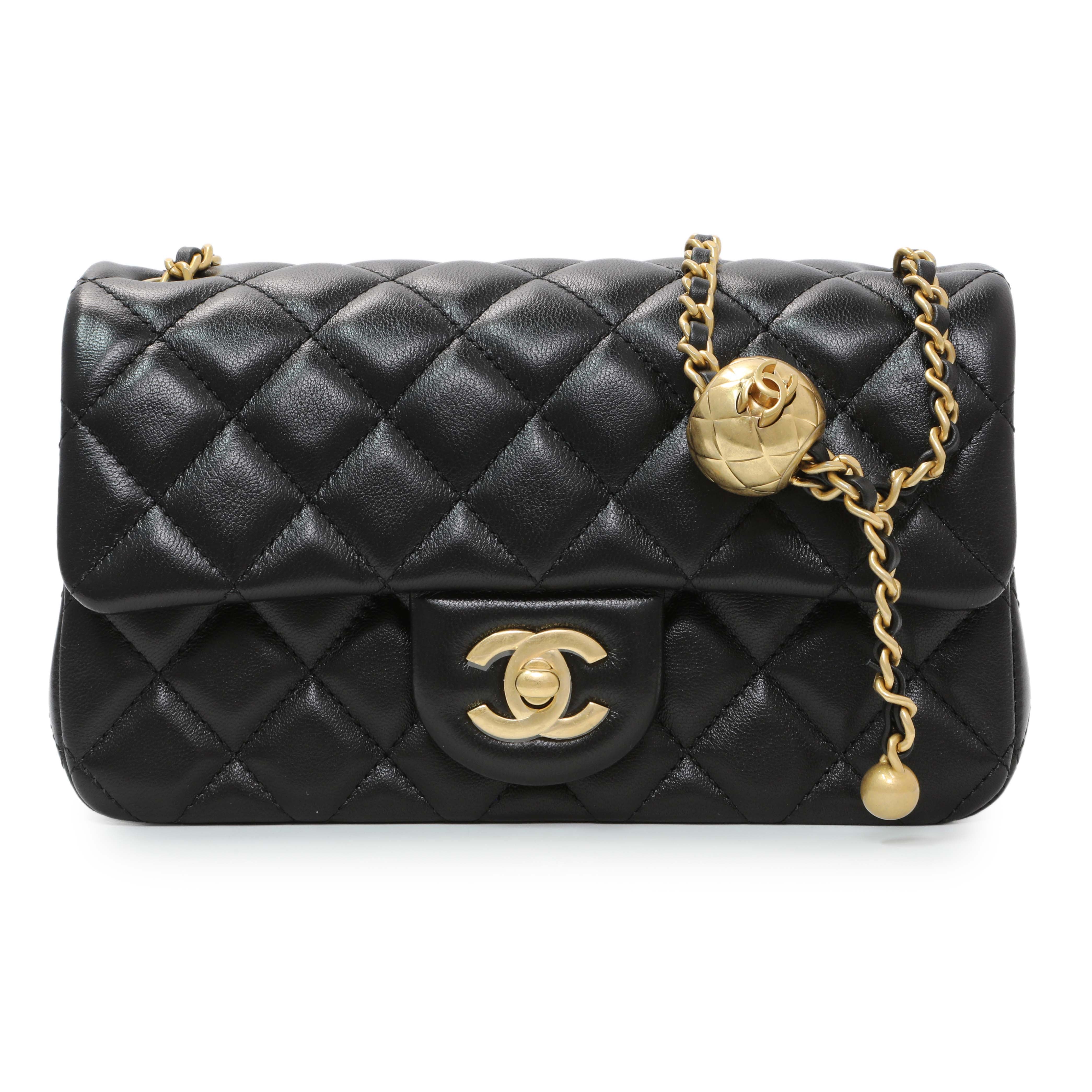 Chanel Black Lambskin Quilted Mini Rectangular Pearl Crush Flap