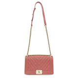 Chanel Blush Chevron Quilted Caviar New Medium Boy Flap