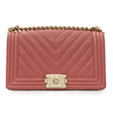 Chanel Blush Chevron Quilted Caviar New Medium Boy Flap