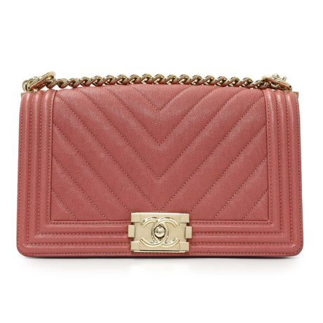 Chanel Blush Chevron Quilted Caviar New Medium Boy Flap