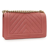 Chanel Blush Chevron Quilted Caviar New Medium Boy Flap