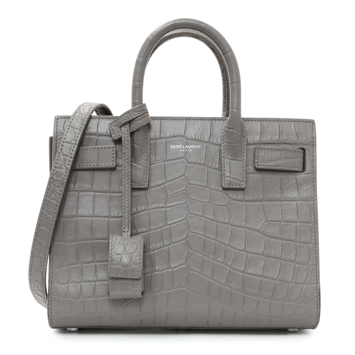 Saint Laurent Grey Calfskin Crocodile Embossed Nano Sac De Jour Handbags Saint Laurent
