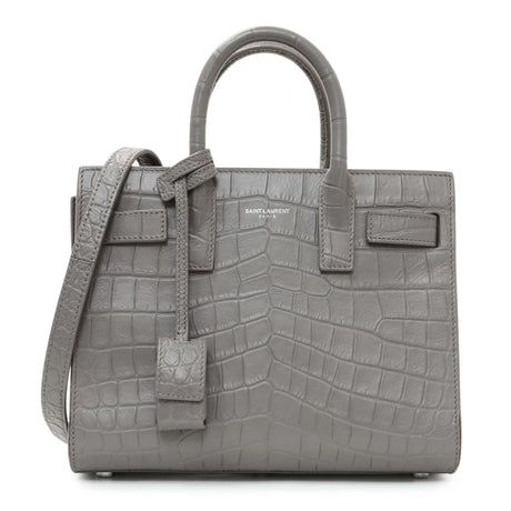Saint Laurent Grey Calfskin Crocodile Embossed Nano Sac De Jour Handbags Saint Laurent