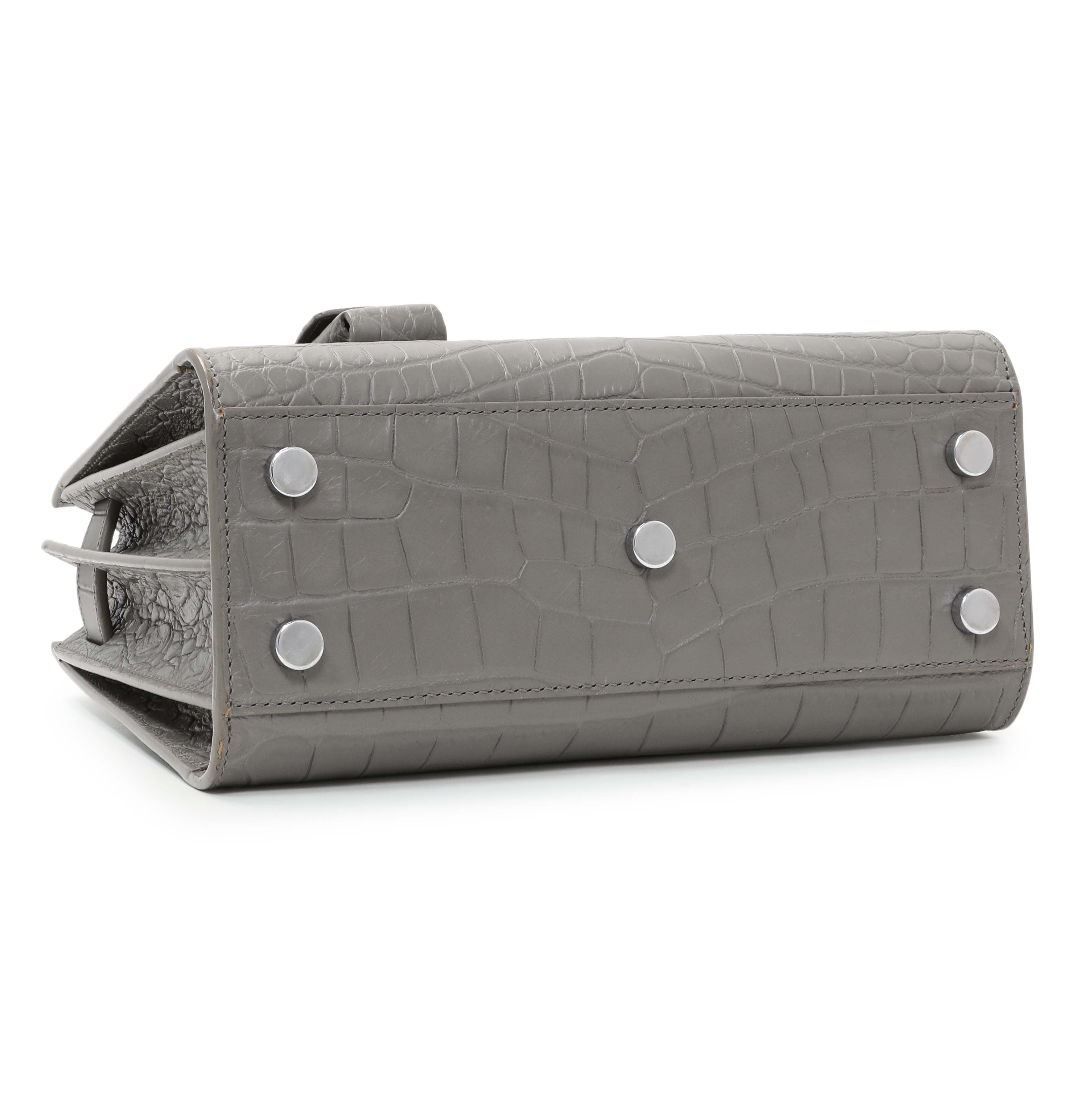 Saint Laurent Grey Calfskin Crocodile Embossed Nano Sac De Jour