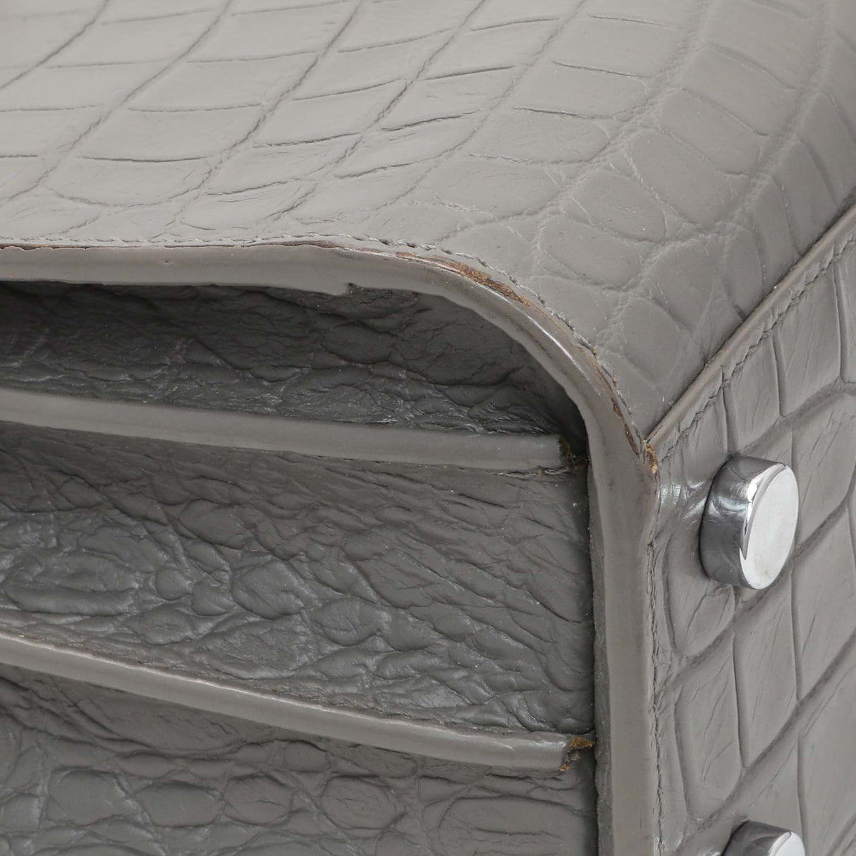 Saint Laurent Grey Calfskin Crocodile Embossed Nano Sac De Jour Handbags Saint Laurent