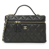 Chanel Black Quilted Caviar Top Handle Slim Vanity With Chain Handbags Chanel